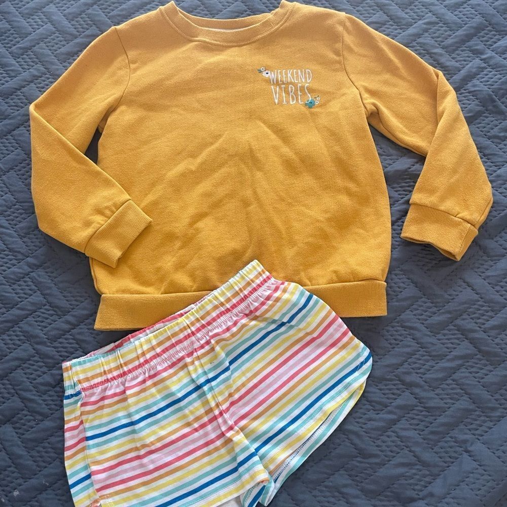 Weekend Vibes Kids Pajama Set - Mustard and Multicolor